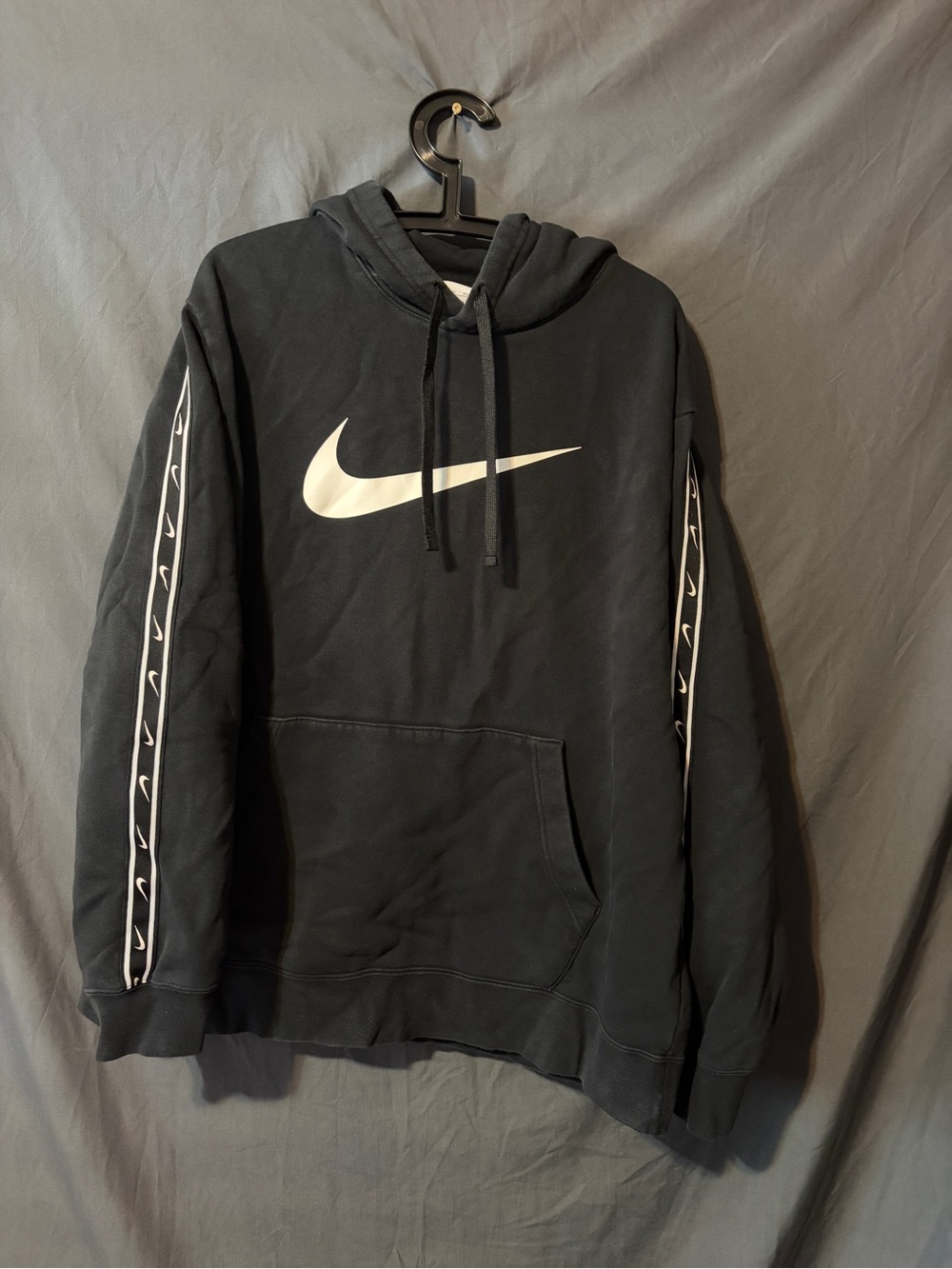 Nike Black Hoodie with White Swoosh and Sleeve Taping